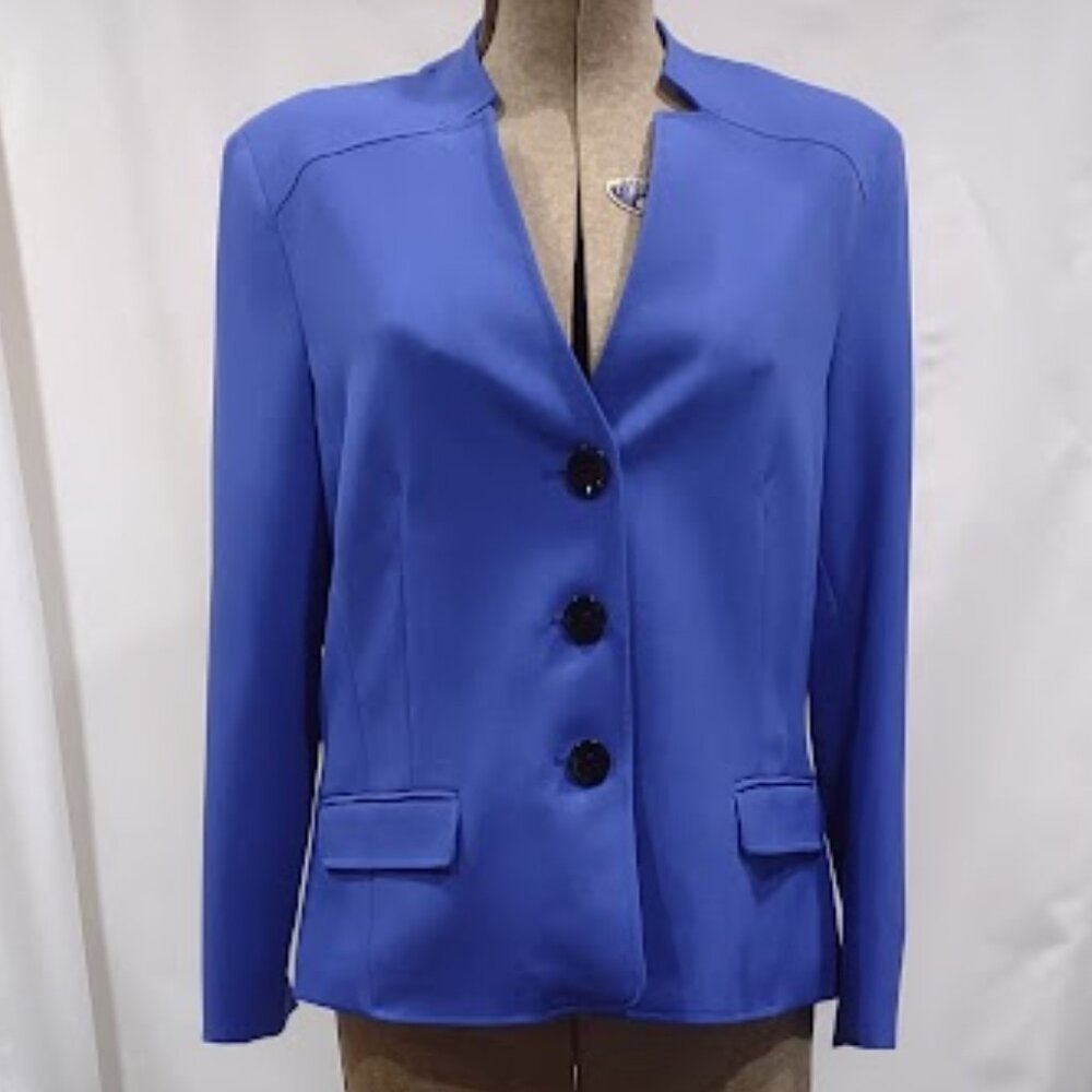 KASPER 3 BUTTON NWOT BLUE  BLAZER STAND UP COLLAR V-NECK VINTAGE 80'S  PLUS 16